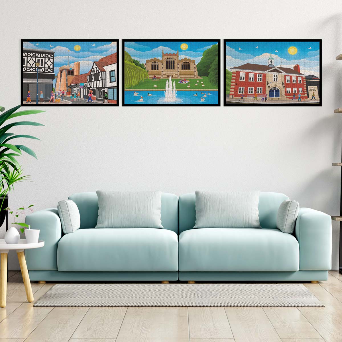 Hitchin jigsaw puzzle collection framed on the wall - Bespoke Jigsaw Puzzles - Local Puzzle