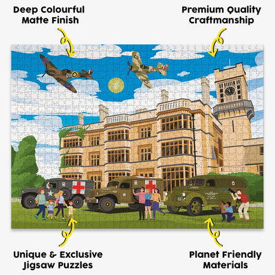 Biggleswade Shuttlewoth House jigsaw puzzle presented with the benefits of our products highlighted around it
