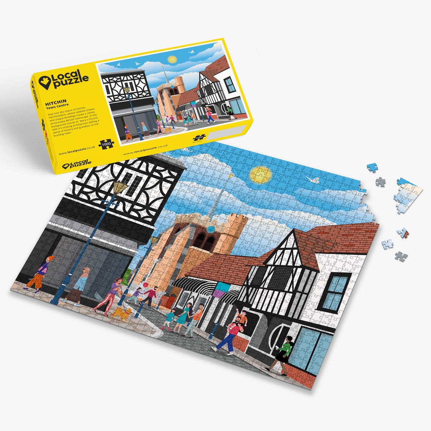 Hitchin Town Centre Puzzle (1000 pcs) - Bespoke Jigsaw Puzzles - Local Puzzle 