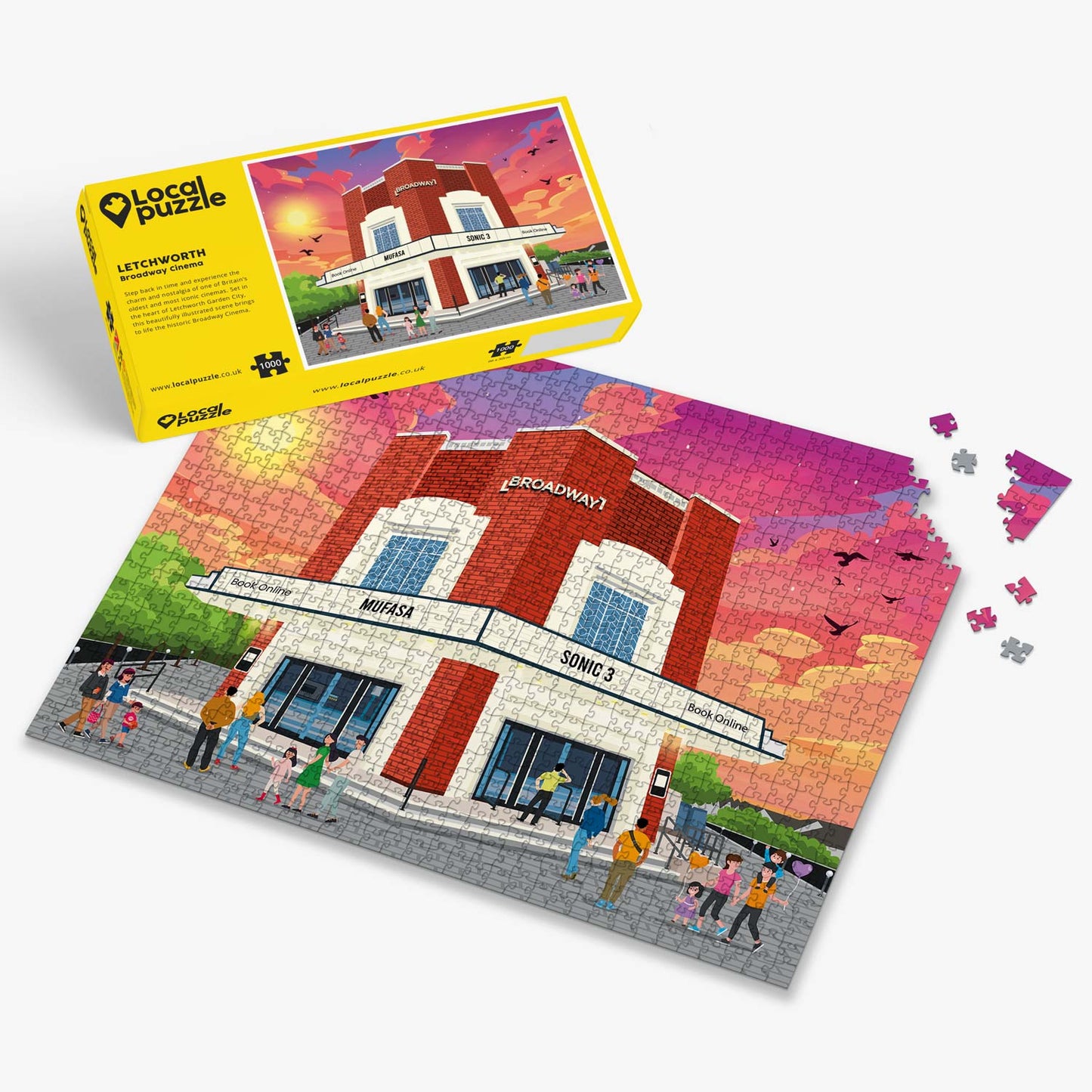 Letchworth Broadway Cinema Puzzle (1000 pcs) - Bespoke Jigsaw Puzzles - Local Puzzle 