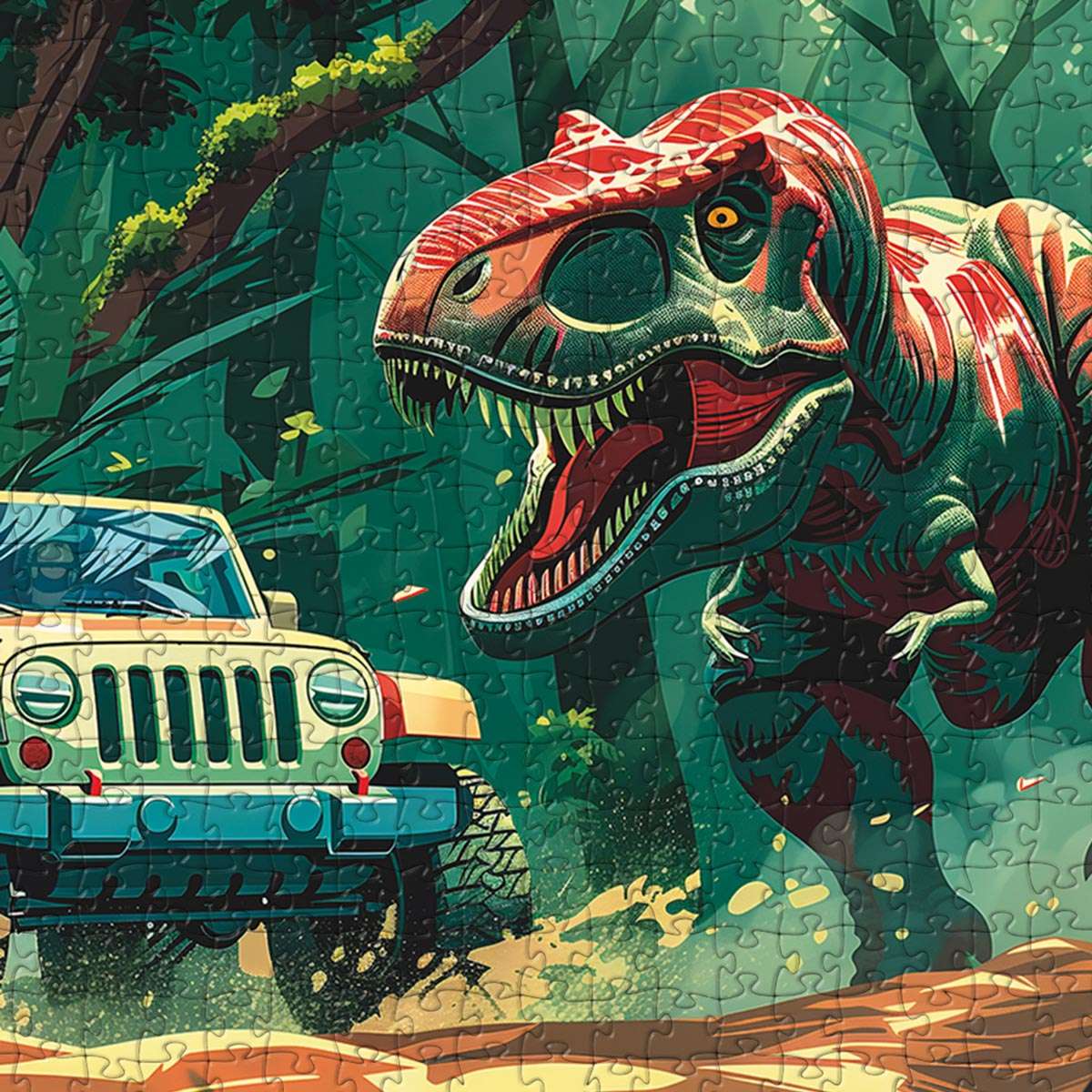 T-Rex Jungle Chase Puzzle - Bespoke Jigsaw Puzzles - Local Puzzle 